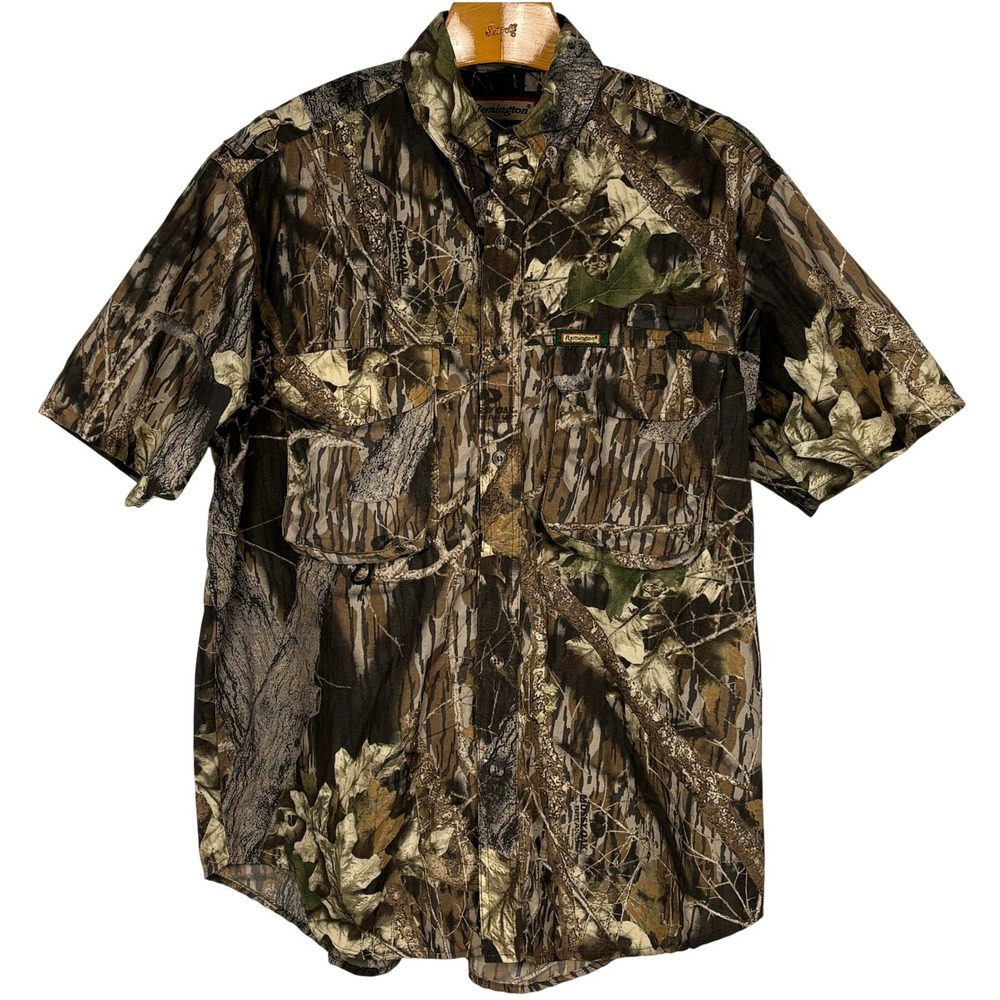Remington Mossy Oak Break Up Camo Shirt Mens L Hunting Vented‎ Nylon Button Up